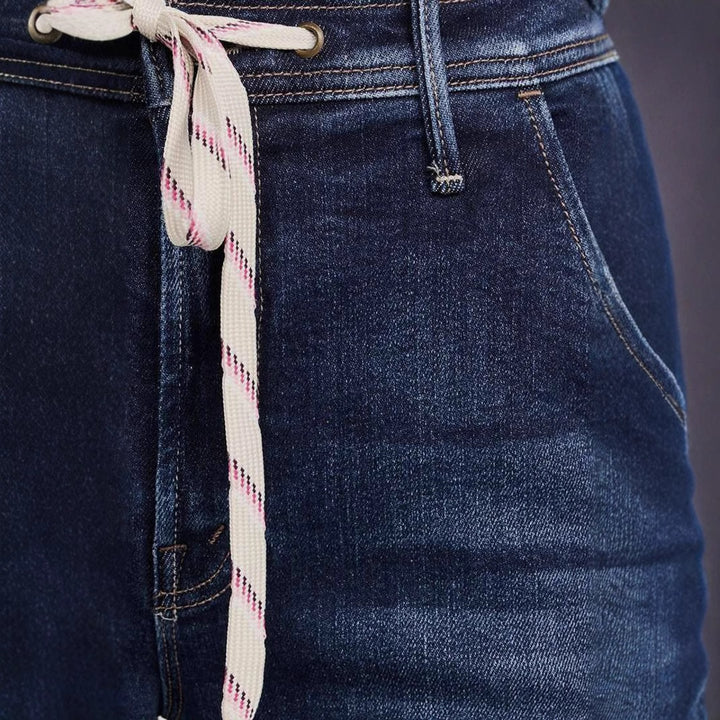 Damen nan hochgeschnittene weitgeschnittene Jeanshose mit Tunnelzugbund und weitem Bein Drune