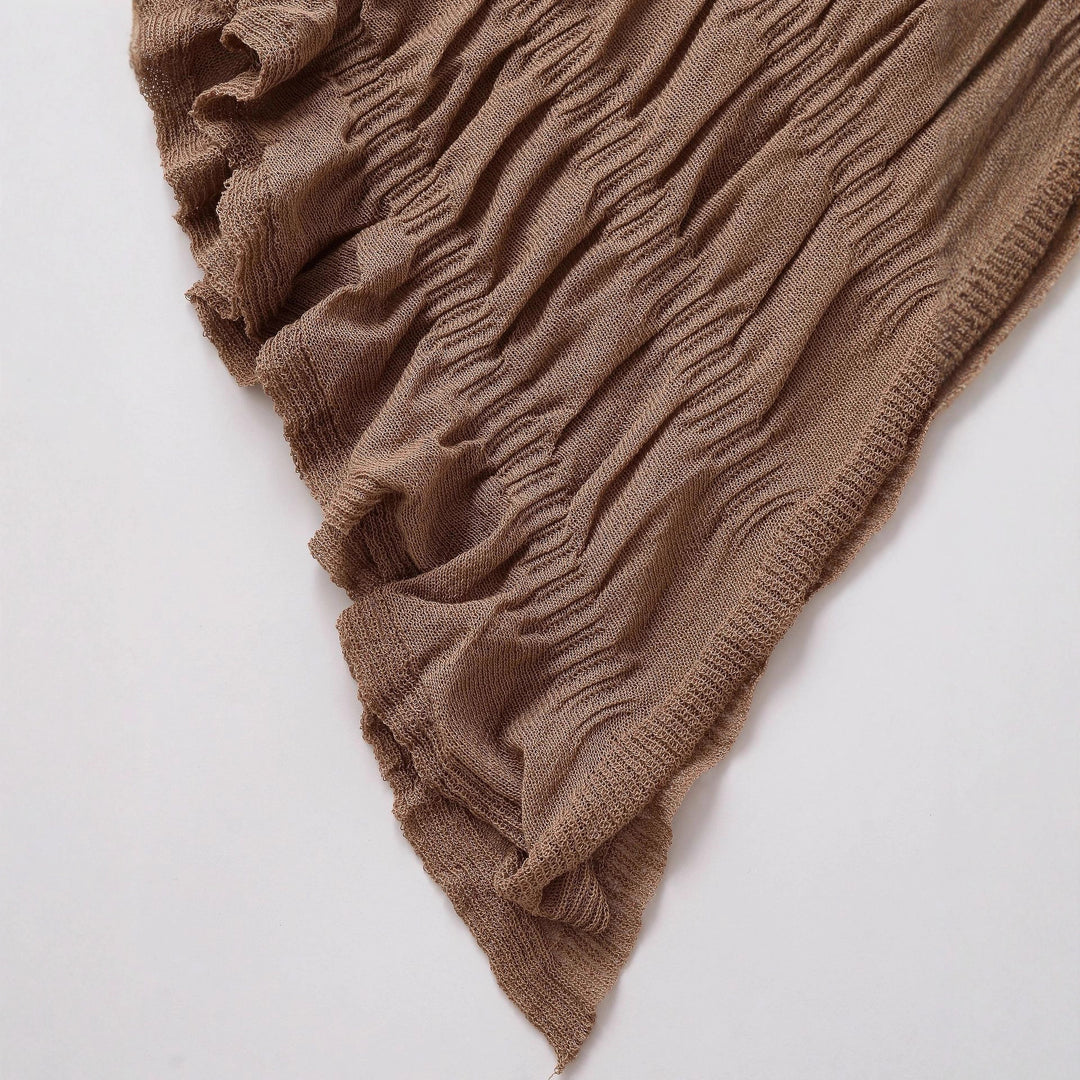 Damen Asymmetrische Tunika in Knitteroptik mit Bindeband und Trompetenärmeln Drune