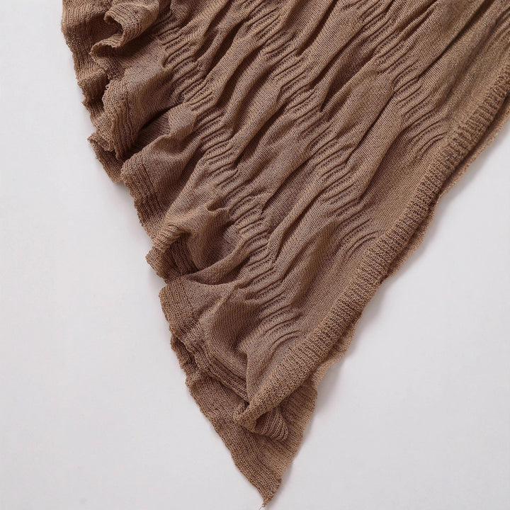 Damen Asymmetrische Tunika in Knitteroptik mit Bindeband und Trompetenärmeln Drune