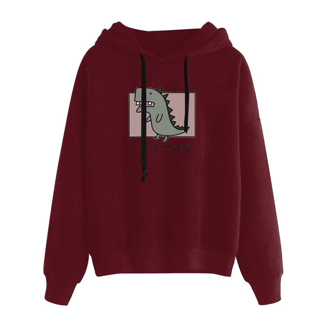 Damen nan kurz geschnittener Cropped-Kapuzenpullover mit niedlicher Frosch-Illustration und verstellbarer Kapuze Drune