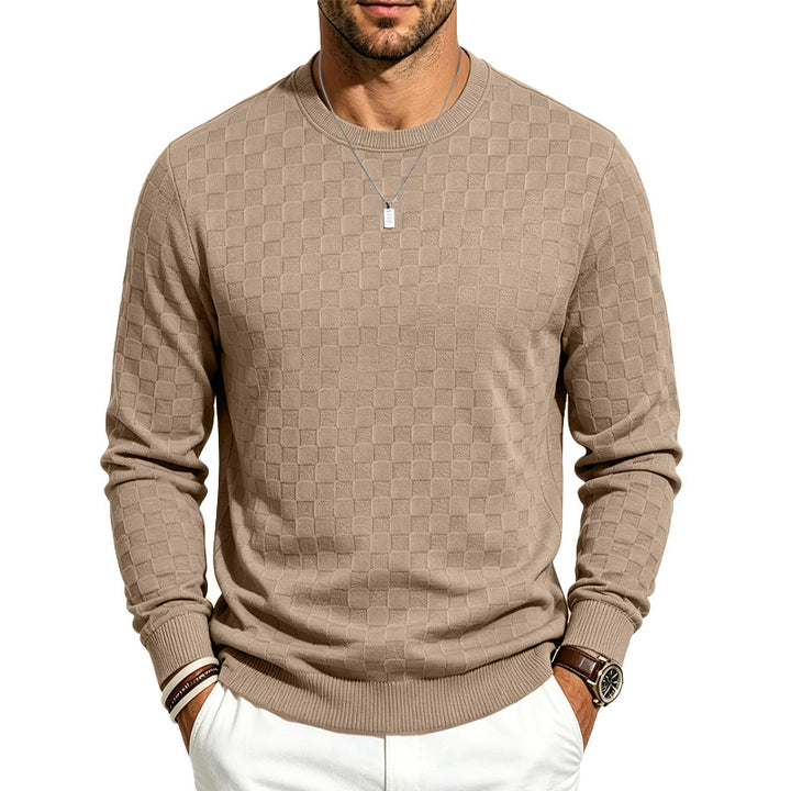 Herren Feiner Rundhals-Strickpullover mit dezentem Schachbrettmuster Drune