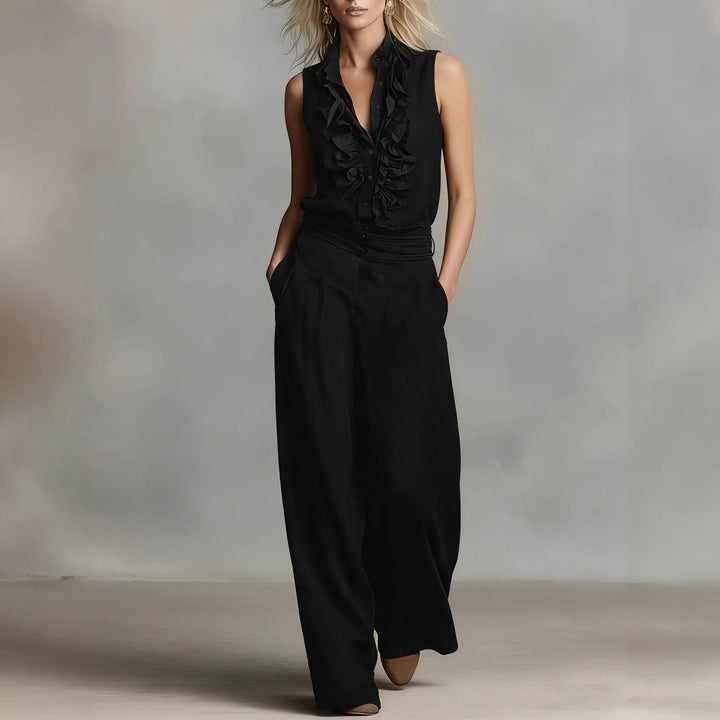 Damen Elegante Bluse mit Rüschendetails und klassischem Kragen Drune