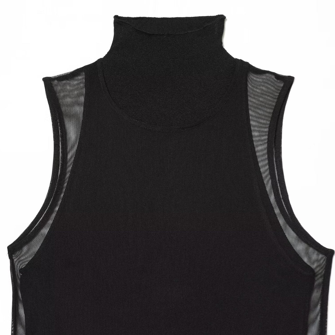 Damen Langarm Kleid aus transparentem Mesh-Material mit Stehkragen Drune