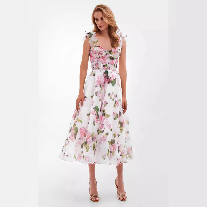 Damen Blumenkleid mit schulterfreiem Design Drune