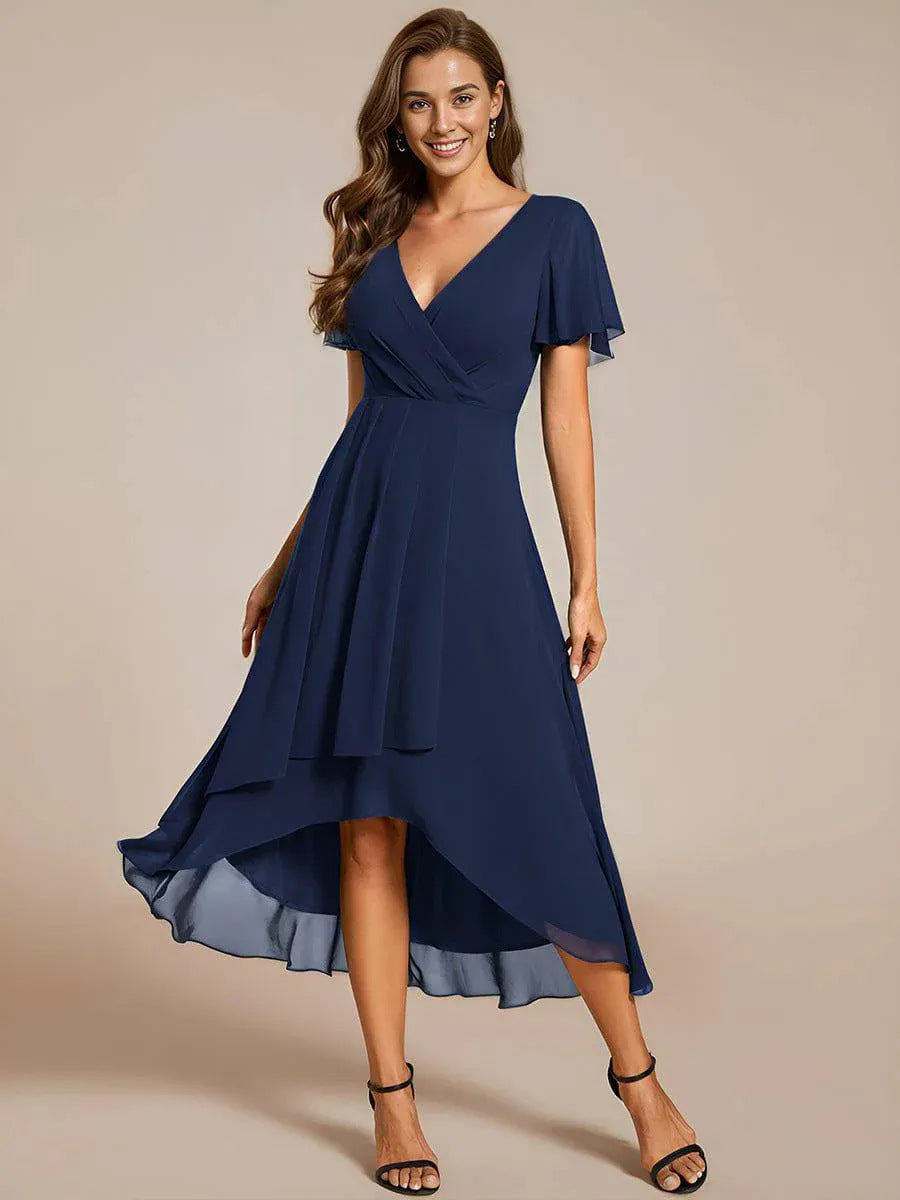 Damen Elegantes Wickelkleid mit asymmetrischem Saum Drune