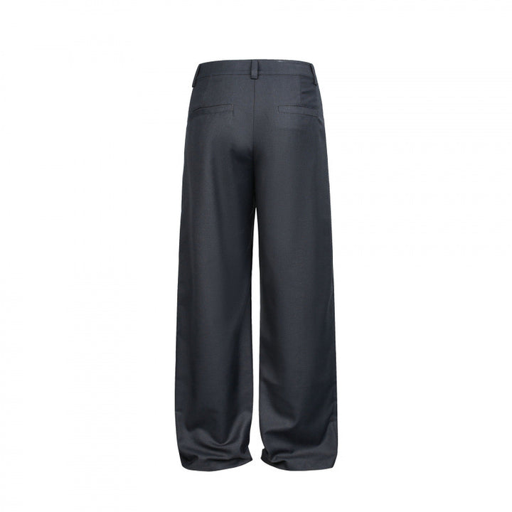 Damen Weite Bundfalten-Hose mit hoher Taille und sichtbarer Knopfleiste Drune