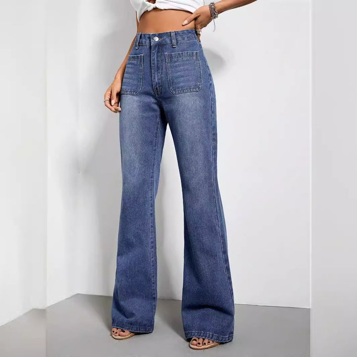 Damen weite High-Waist Jeans mit seitlichen Taschen und lässigem Schnitt Drune