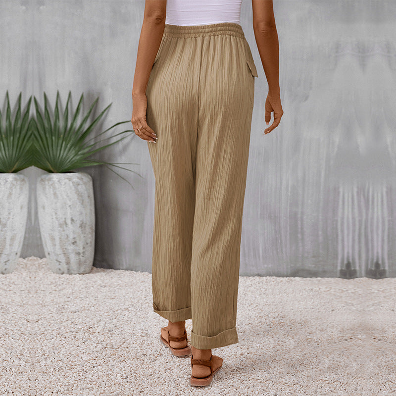 Damen Lässige Sommerhose mit Gummizug und Seitentaschen Drune