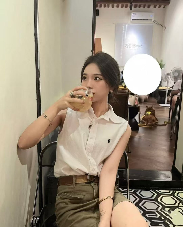 Damen Klassische ärmellose Bluse Drune
