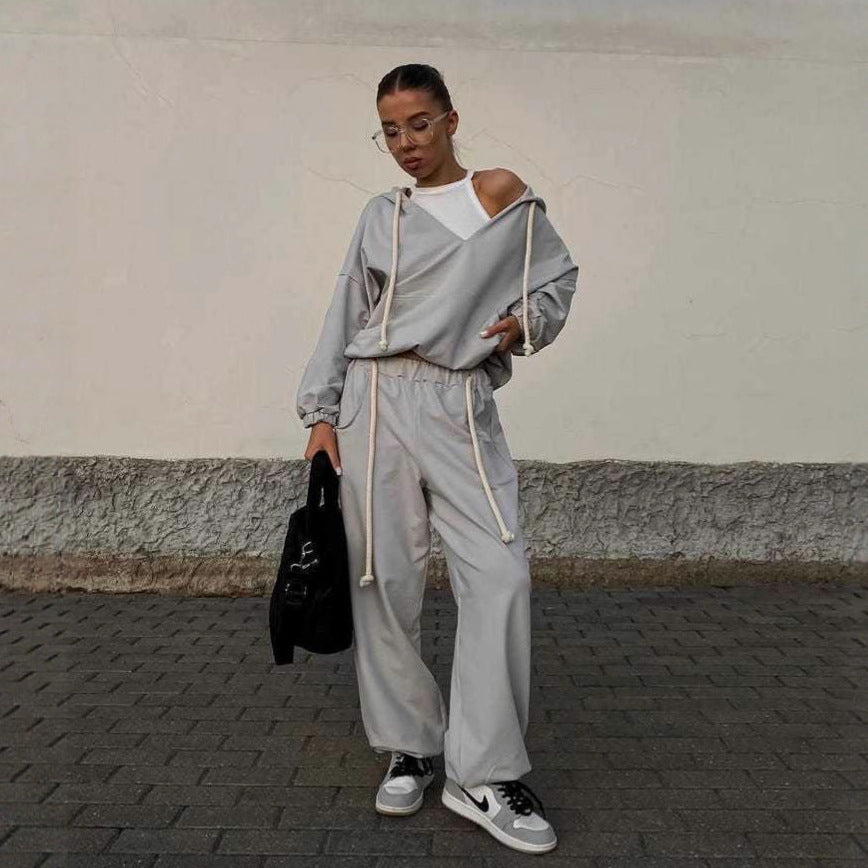 Damen lässiger Jumpsuit mit tiefem V-Ausschnitt und praktischen Taschen Drune