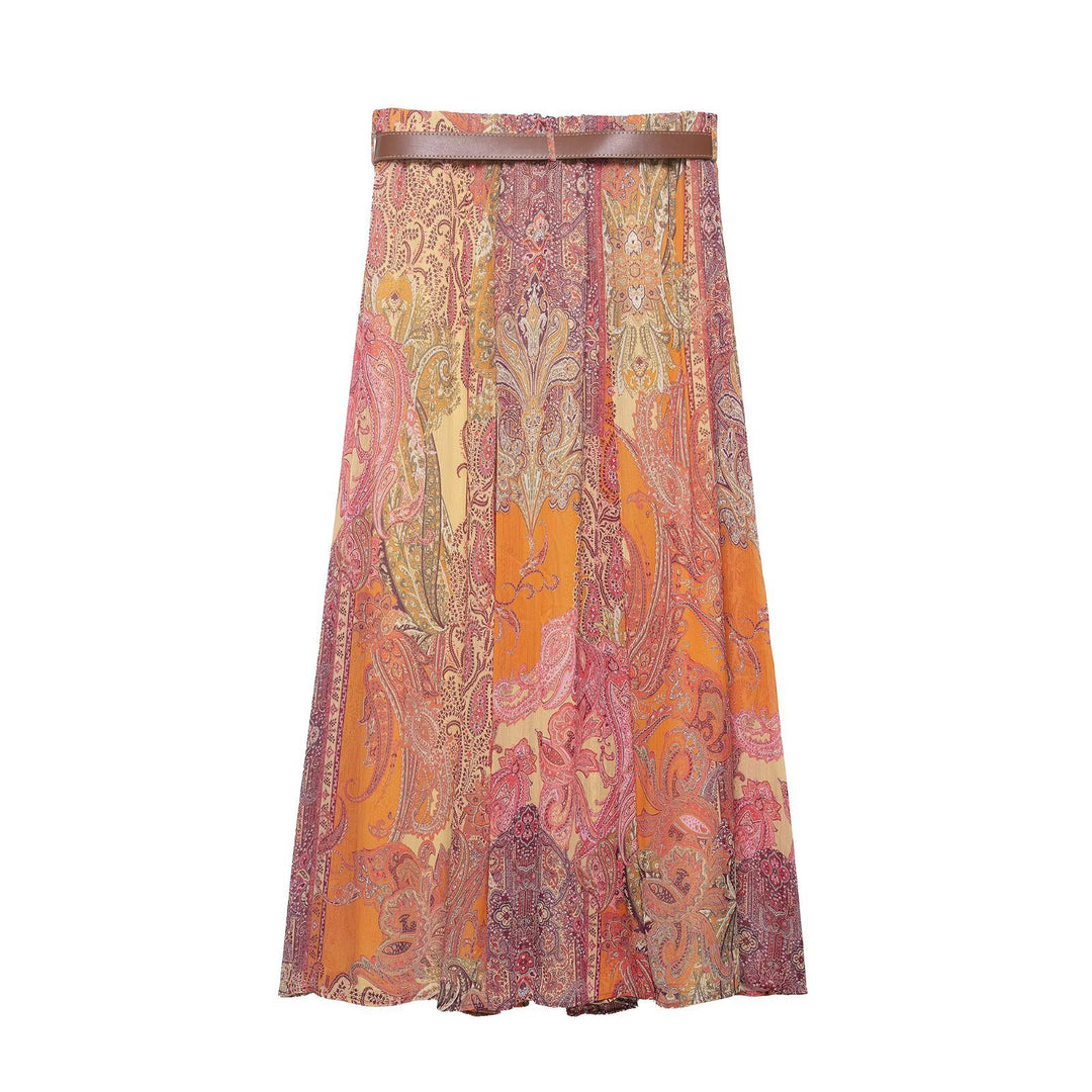 Damen Maxirock mit Paisley‑Print, fließendem A‑Linien‑Schnitt und Taillengürtel Drune