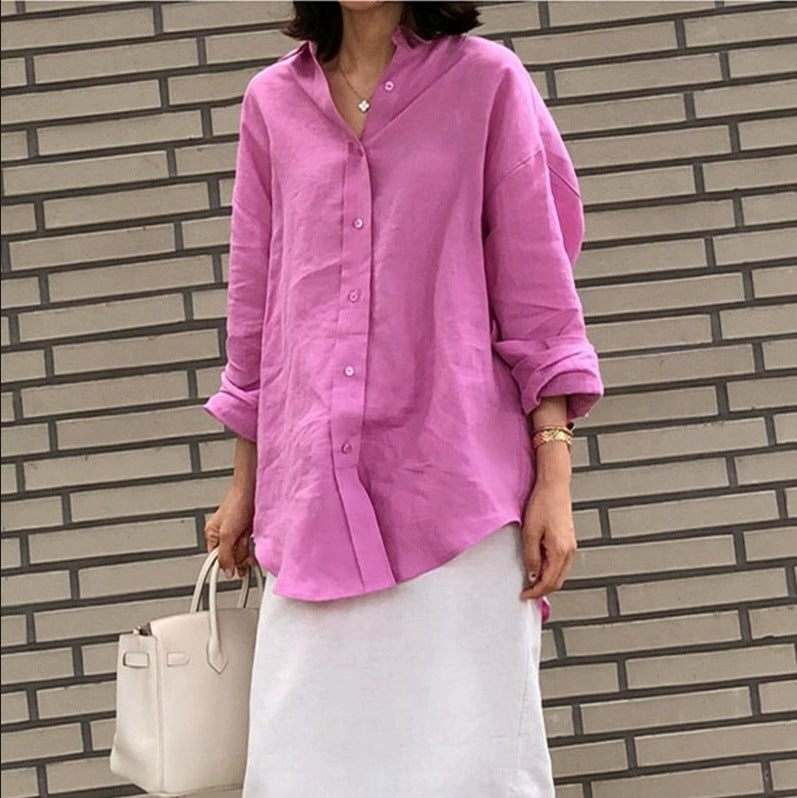 Damen Urbanes Oversize-Leinenhemd mit offenem Kragen und kastiger Silhouette Drune