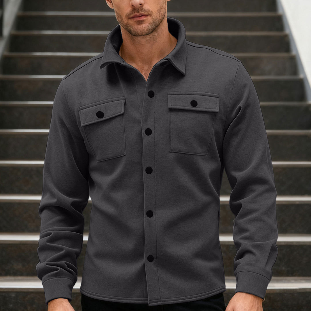Herren nan Twill-Overshirt mit Hemdkragen, aufgesetzten Brustklappen und geradem Saum Drune