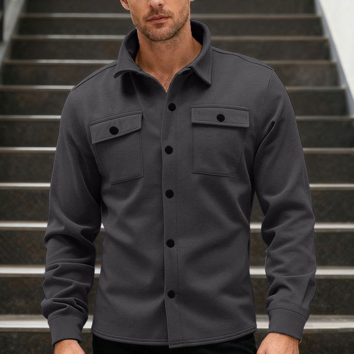 Herren nan Twill-Overshirt mit Hemdkragen, aufgesetzten Brustklappen und geradem Saum Drune