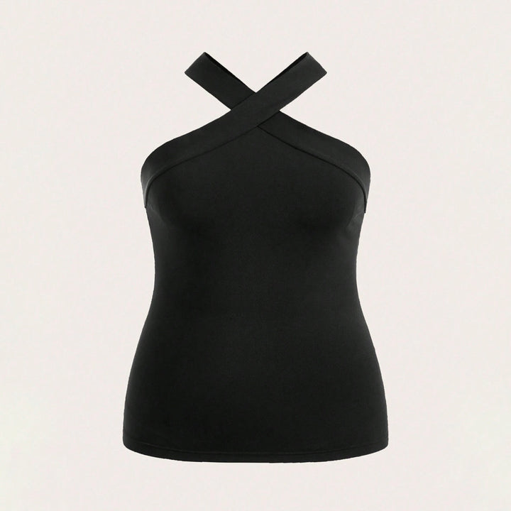 Damen Crop-Top mit schickem Kreuz-Ausschnitt und figurbetontem Schnitt Drune