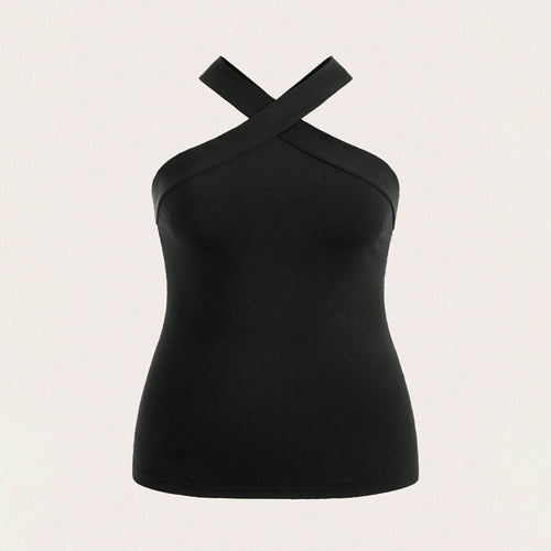 Damen Crop-Top mit schickem Kreuz-Ausschnitt und figurbetontem Schnitt Drune