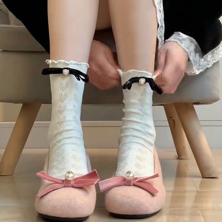 Damen Elegante und verspielte Socken mit Seidenbändern Drune