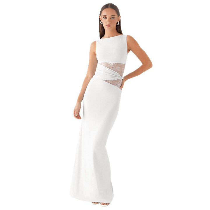 Damen Elegantes langes Kleid mit raffinierten Spitzendetails Drune
