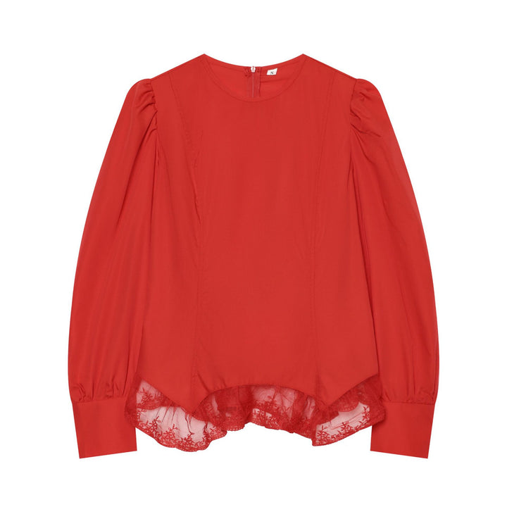 Damen Bluse mit Ballonärmeln und Spitzenbesatz Drune