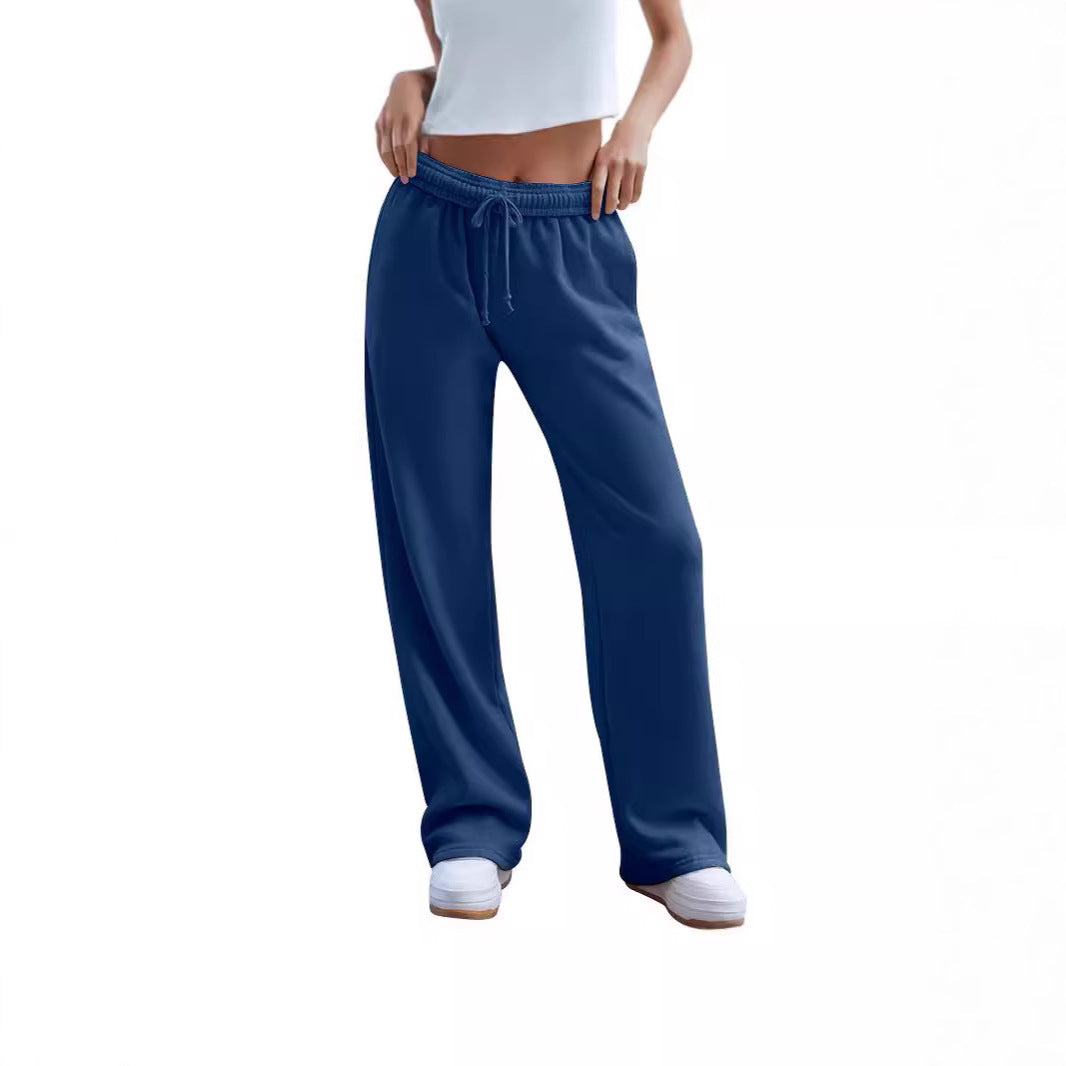 Damen nan weite Komfort-Loungehose mit hochgeschnittener Taille, elastischem Bund und Kordelzug Drune