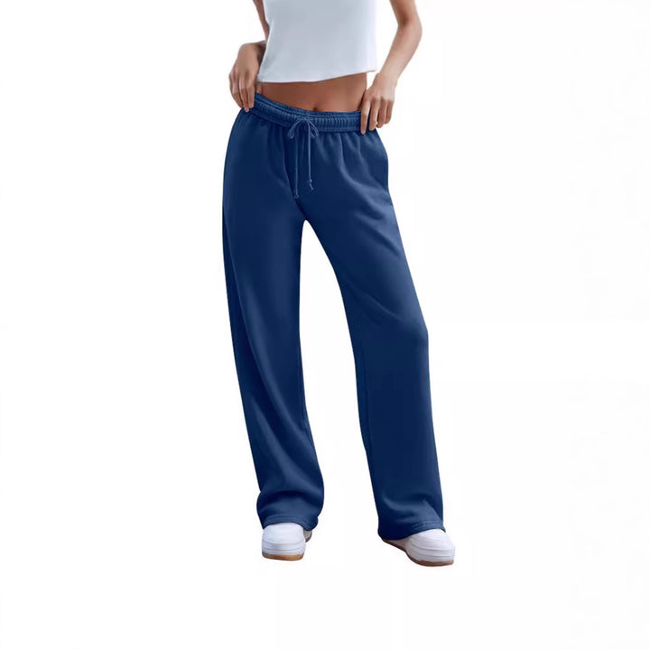Damen nan weite Komfort-Loungehose mit hochgeschnittener Taille, elastischem Bund und Kordelzug Drune