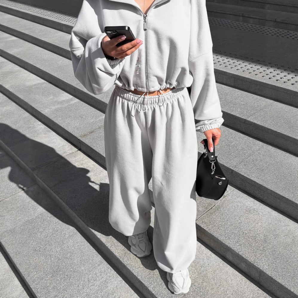 Damen oversized Kapuzenjacke mit Reißverschluss und weiten Jogginghose Lounge-Set Drune