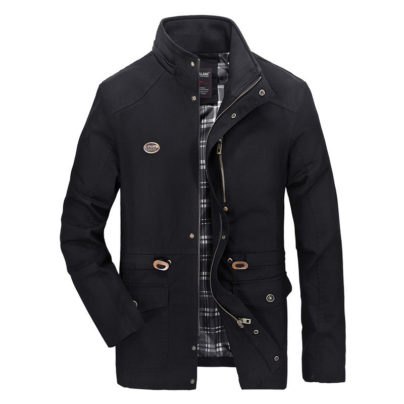 Herren leichter Fieldparka mit Kapuze, kariertem Innenfutter und Taillenkordel Drune