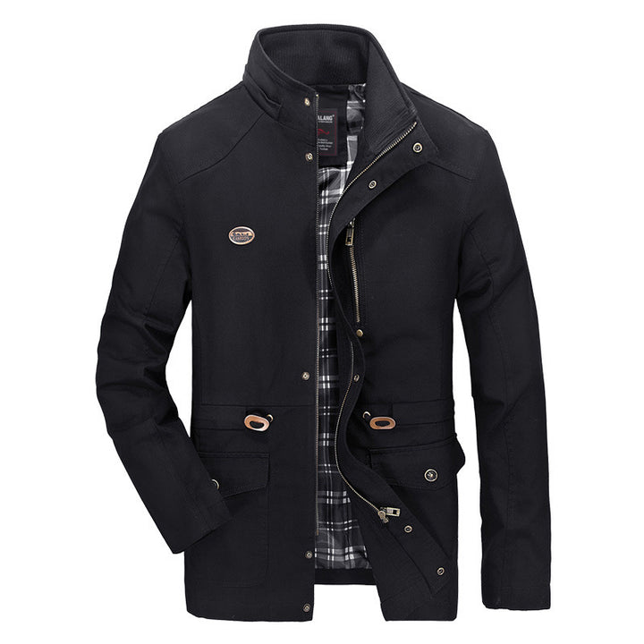 Herren leichter Fieldparka mit Kapuze, kariertem Innenfutter und Taillenkordel Drune