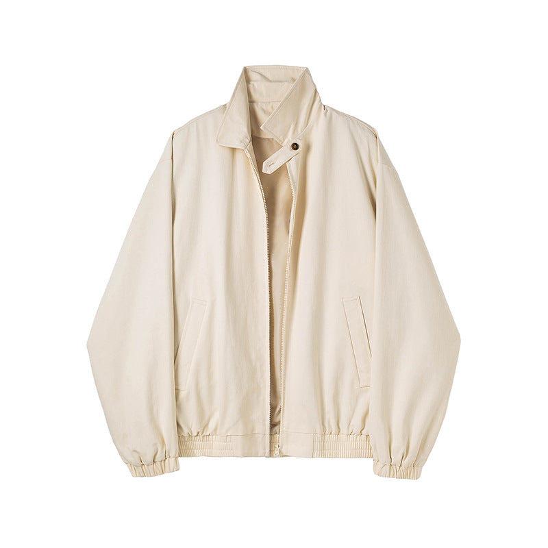 Herren Minimalistische Harrington-Übergangsjacke mit Stehkragen, Kinnschutzriegel und elastischem Saum Drune
