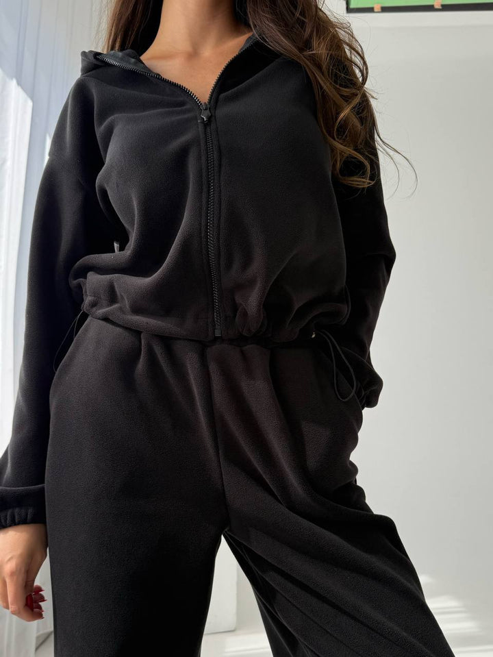 Damen komfortables Fleece-Lounge-Set mit hohem Bund Drune