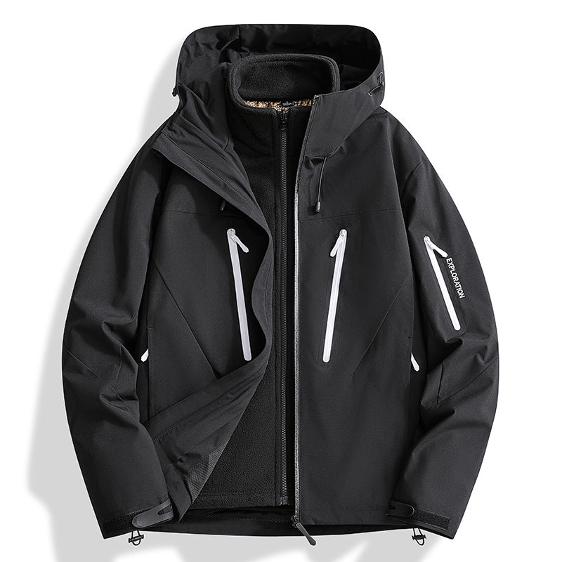 Herren Zwei-in-Eins Softshell-Outdoorjacke mit abnehmbarer Fleece-Innenjacke und wasserdichten Reißverschlüssen Drune