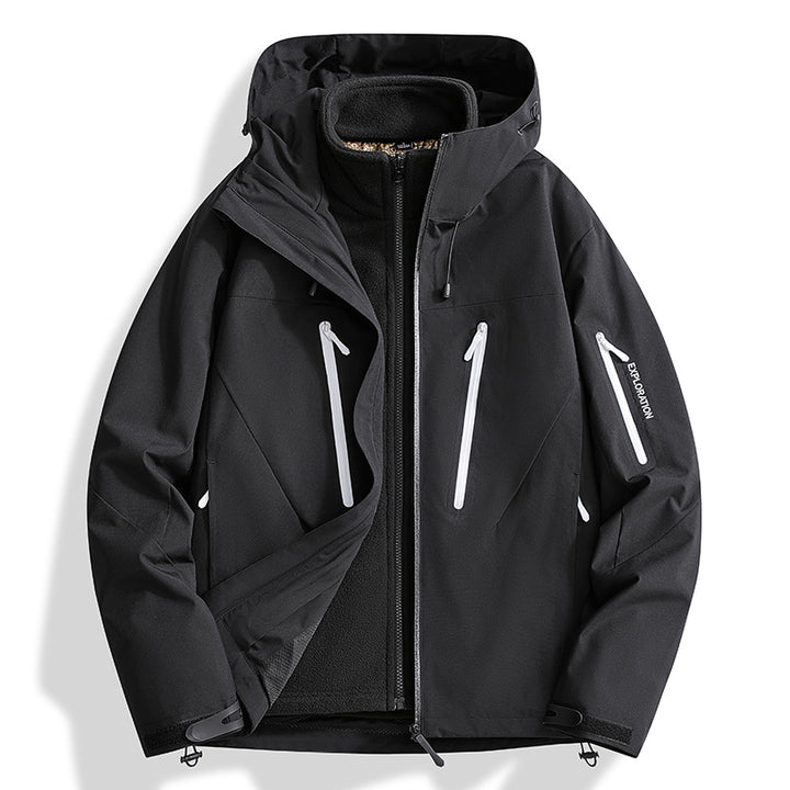 Herren Zwei-in-Eins Softshell-Outdoorjacke mit abnehmbarer Fleece-Innenjacke und wasserdichten Reißverschlüssen Drune