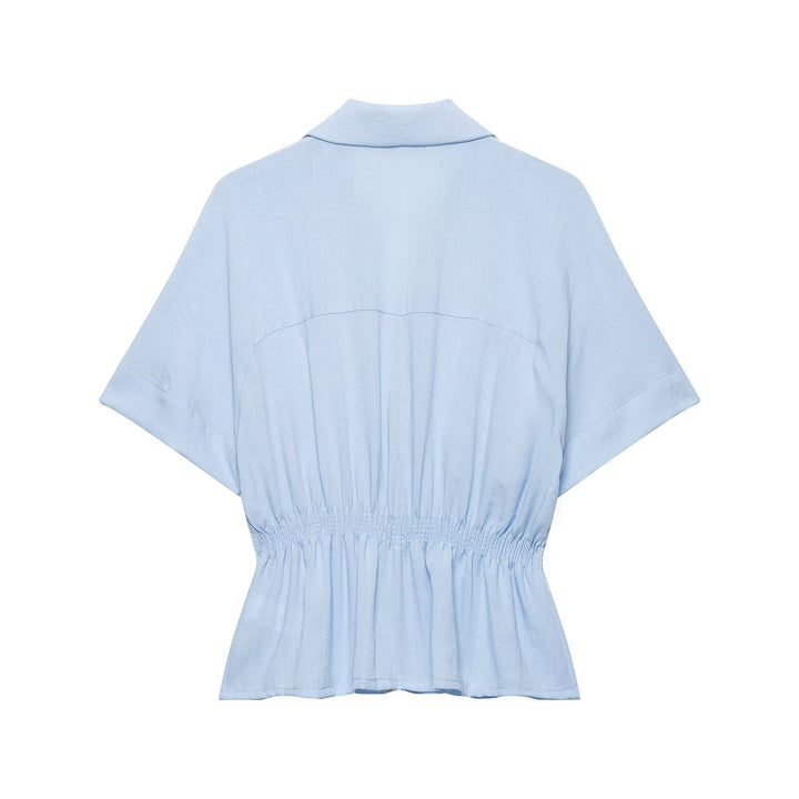 Damen Kurzärmelige Taillierte Blusenjacke mit Reißverschluss und Brustklappen Drune