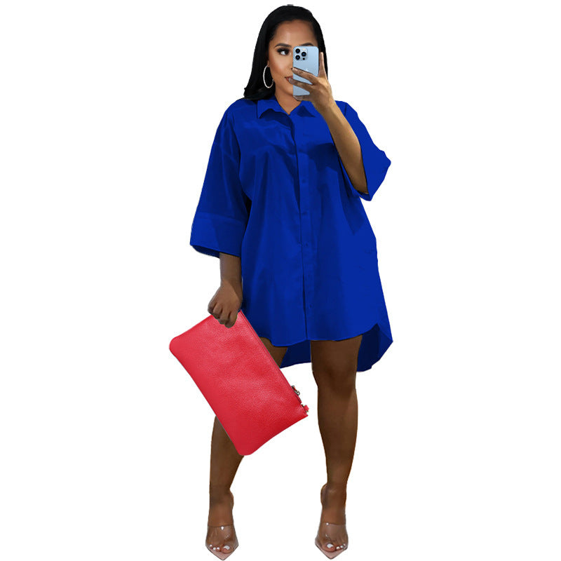 Damen Oversize Hemdblusenkleid mit asymmetrischem Saum und 3/4‑Ärmeln Drune