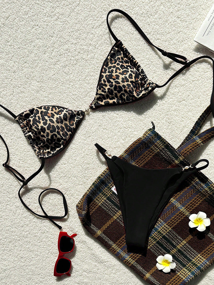 Damen Triangel-Bikini mit animalischem Design und modischem Schimmer Drune