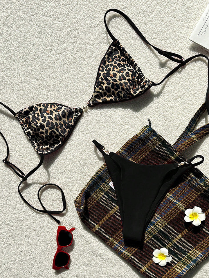 Damen Triangel-Bikini mit animalischem Design und modischem Schimmer Drune