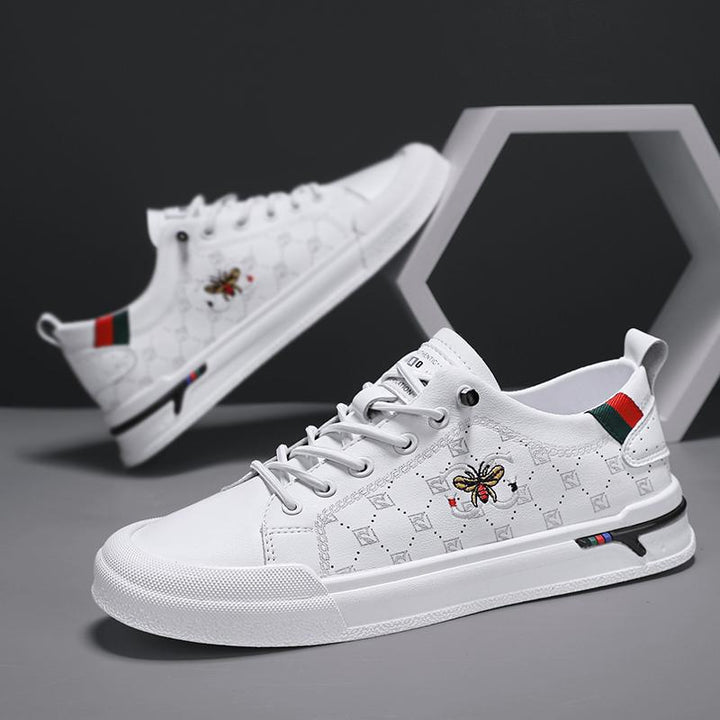Herren Eleganter Low-Top Sneaker aus Kunstleder mit gestickter Bienen-Applikation Drune