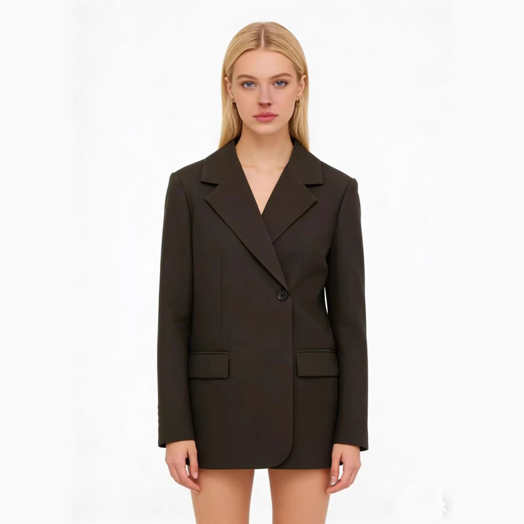 Damen nan taillierter Wollmix-Blazer mit strukturierter Schulter, einreihiger Knopfleiste und Pattentaschen Drune