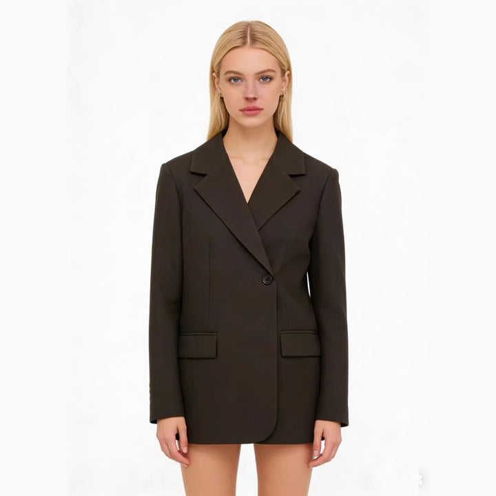 Damen nan taillierter Wollmix-Blazer mit strukturierter Schulter, einreihiger Knopfleiste und Pattentaschen Drune