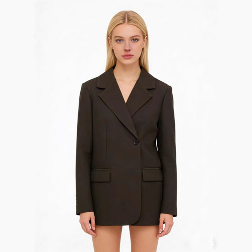 Damen nan taillierter Wollmix-Blazer mit strukturierter Schulter, einreihiger Knopfleiste und Pattentaschen Drune