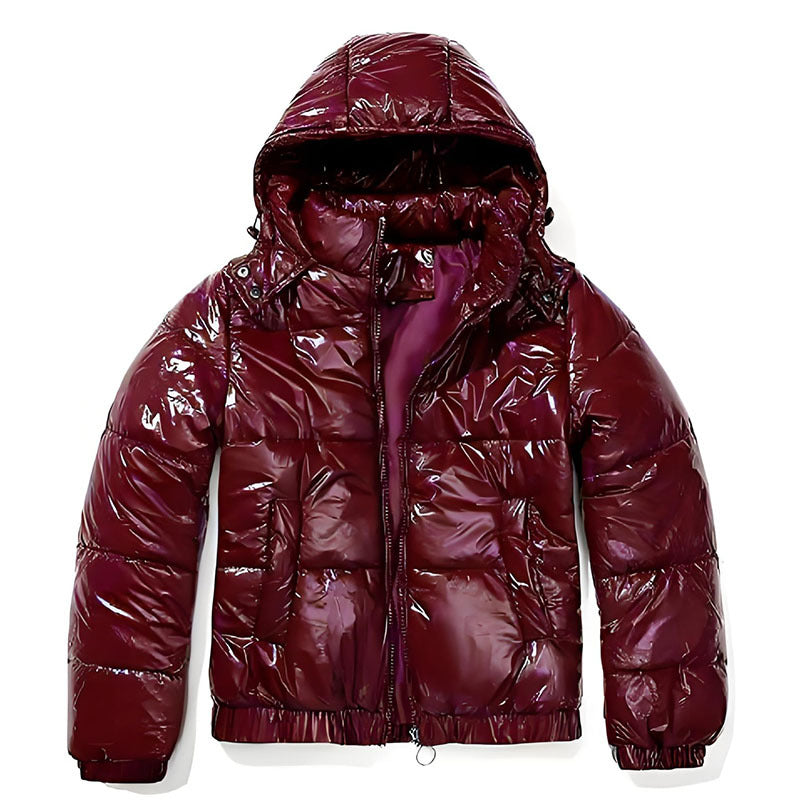 Damen Hochglänzende Steppjacke mit abnehmbarer Kapuze Drune
