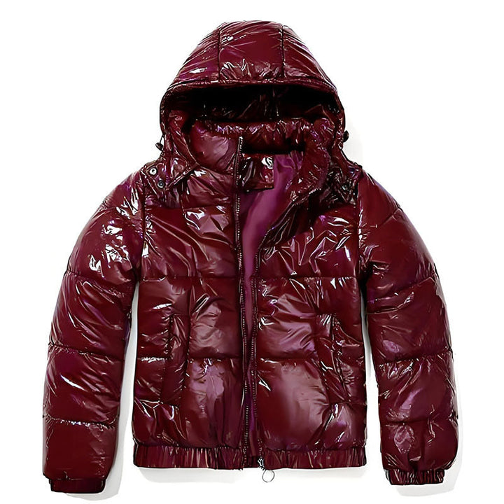Damen Hochglänzende Steppjacke mit abnehmbarer Kapuze Drune