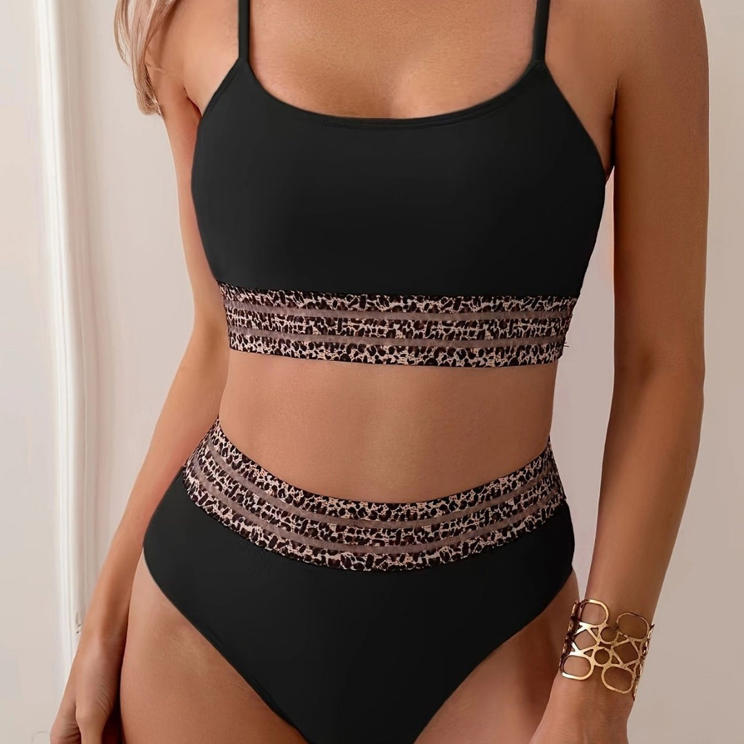 Damen Bikini-Top mit hoch geschnittenem Unterteil und Leopardendruck Drune
