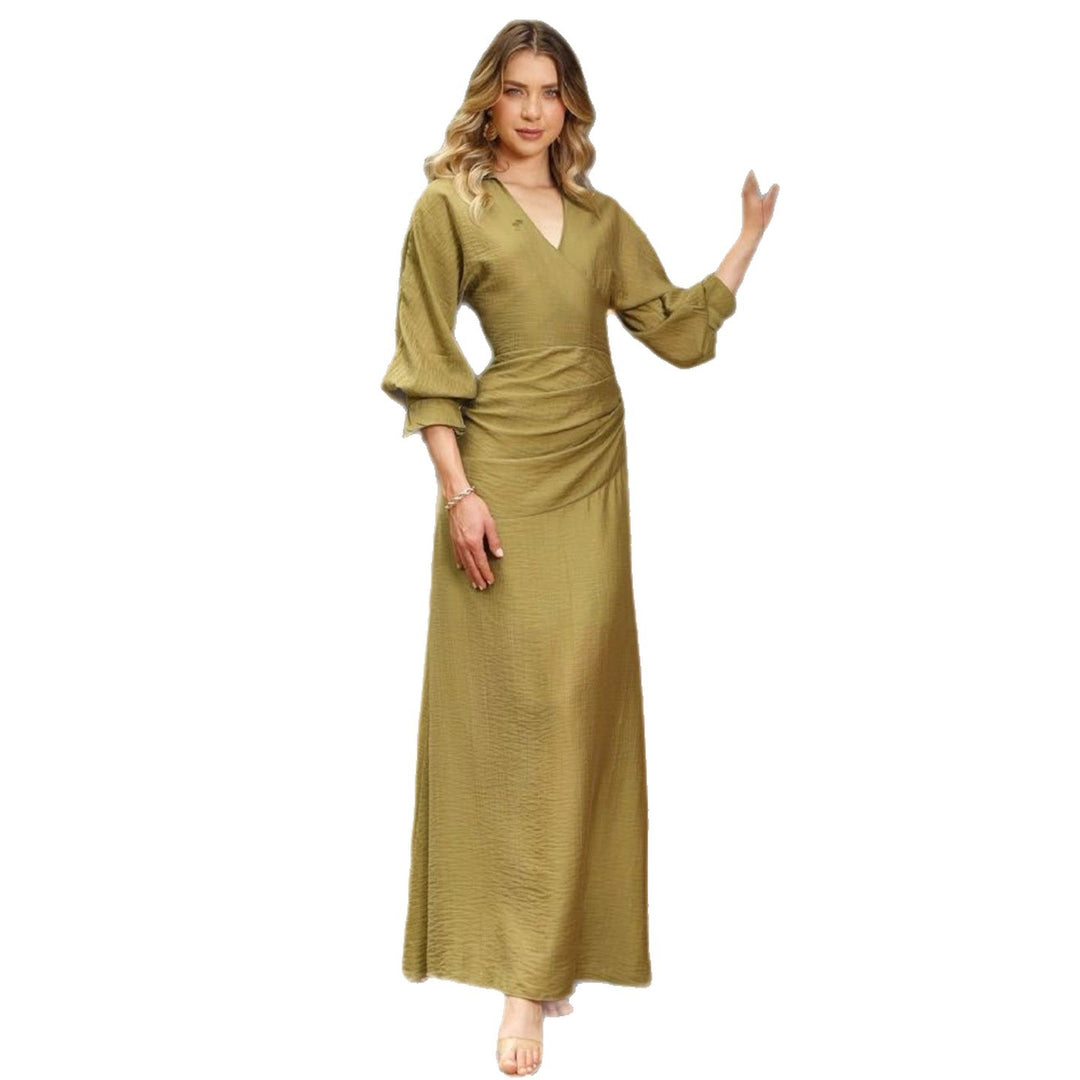 Damen Maxikleid mit gekräuseltem Wrap-Design und voluminösen Ärmeln Drune