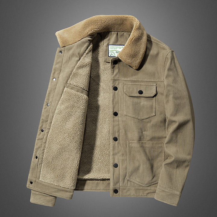 Herren Cordjacke mit Teddyfutter und Druckknopfleiste Drune