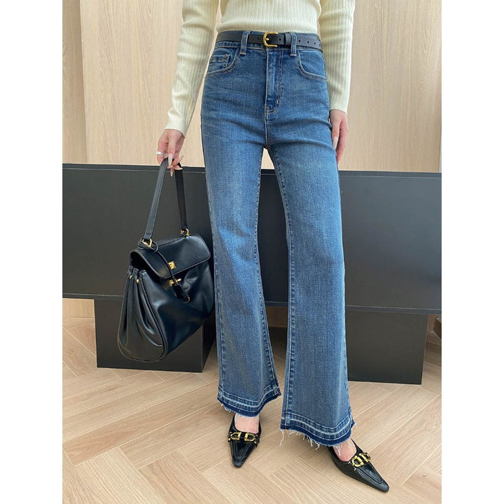 Damen High-Waist Flared Jeans mit dekorativen Nähten Drune