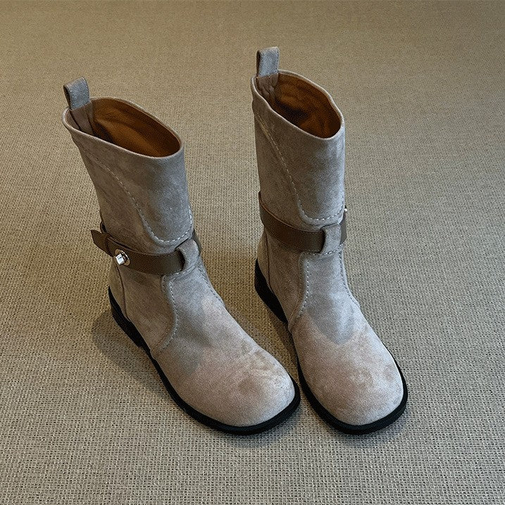 Damen Modische Stiefel mit dekorativem Riemen Drune