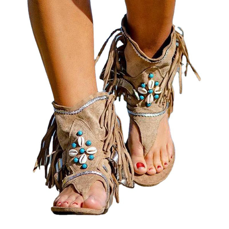 Damen Freizeitsandalen mit Fransen und detailreicher Dekoration Drune