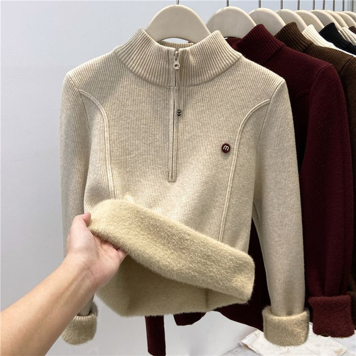 Damen Strickpullover mit Stehkragen und Reißverschluss Drune