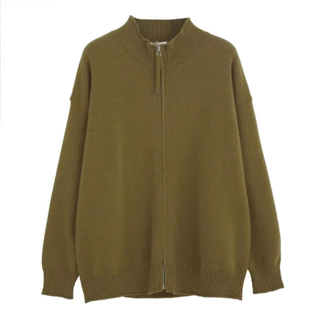 Damen Freizeit Strickjacke mit hohem Kragen und Reißverschluss Drune